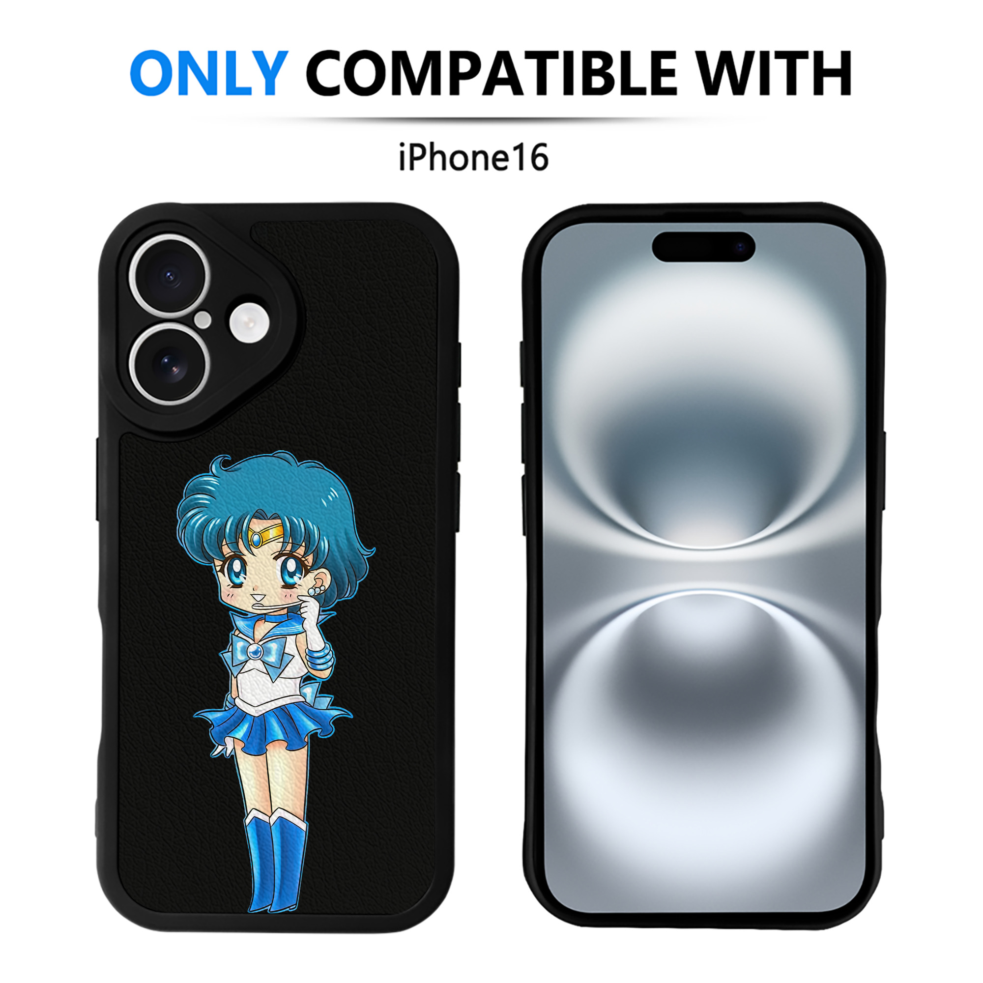 （画像用） 美少女戦士セーラームーン 水野 亜美 みずの あみ Sailor Moon Mizuno Ami 【iPhone 16シリーズ対応】シリコンスマホケース（レザー調） 材質：シリコン
